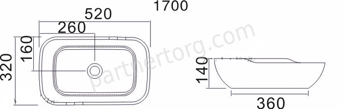 NST-5232M раковина настольная искусственный камень, ширина 52 см