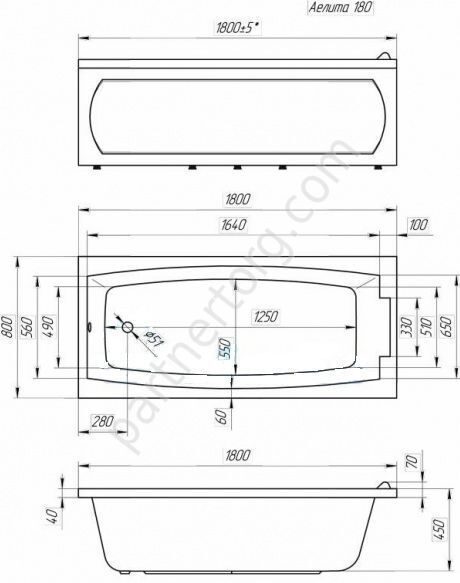Аэлита ванна акриловая 180х80 см 1 Марка
