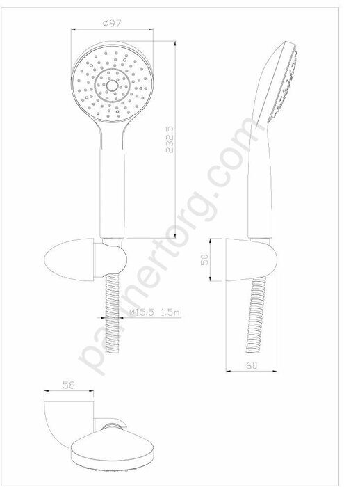Eclipse Bronze душевой набор: 100 мм, 1ф, наст. держатель, шланг 1,5м 914530000