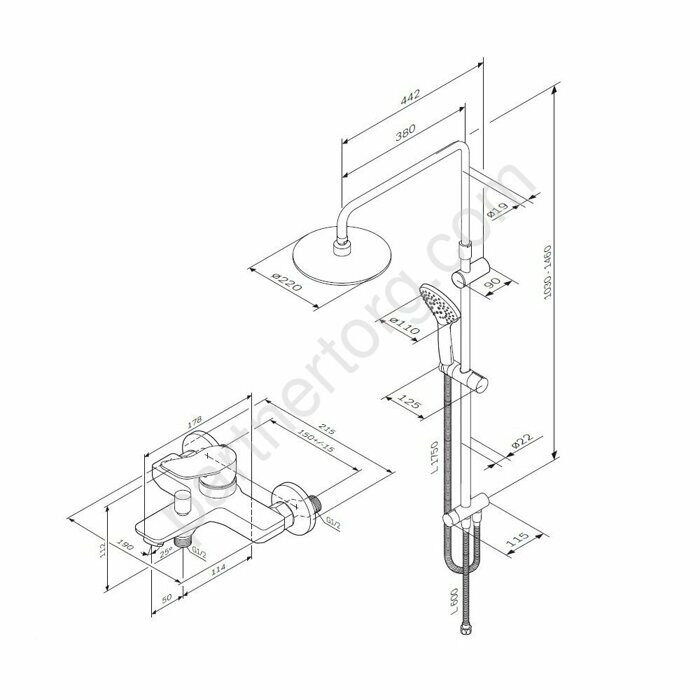 F40885A34 X-Joy набор 2в1: см-ль д/ванны/душа, верхний душ d 220 мм, ручн.душ 110 мм, 3 ф-ции, душев