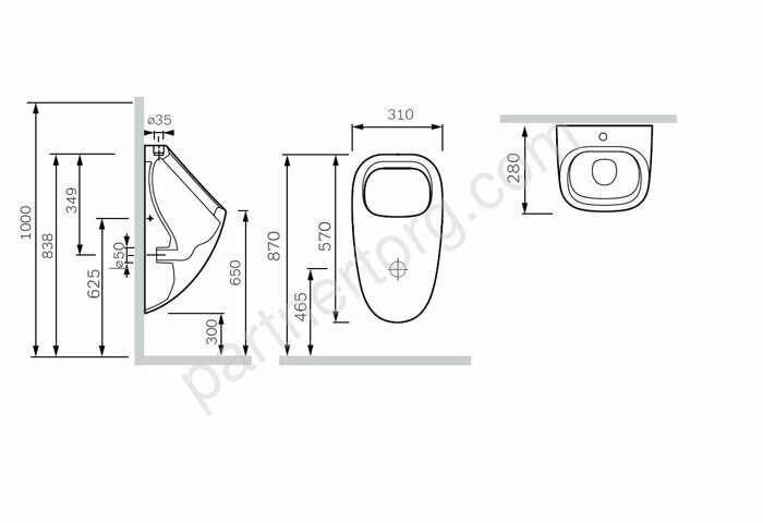 C707006WH Spirit V2.0 писсуар, внешний подвод воды