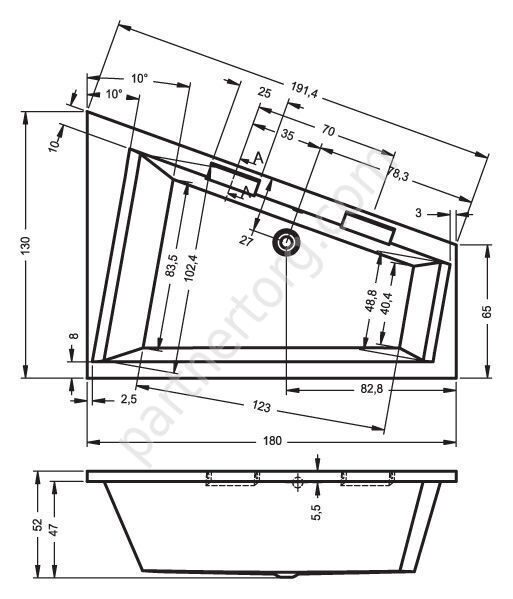 Доппио асимметричная акриловая ванна Riho