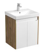 Сканди Doors 55 см тумба универсальная белая/дуб рустикальный для ванной комнаты с раковиной Адриана 55 Aquaton