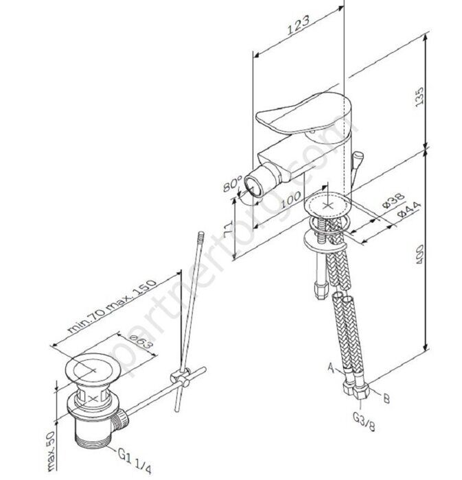 X-Joy Am.Pm смеситель для биде с донным клапаном F85A83100