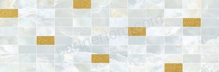 Eden светло-голубой с золотом мозаичный керамический декор 20х60см Laparet MM60156