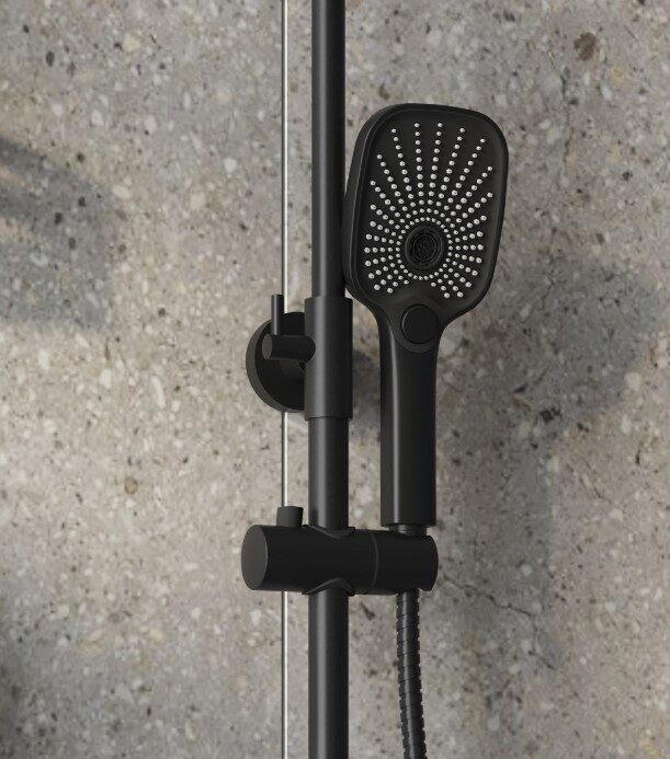 Grossman Advans душевая стойка с верхним душем, ручной лейкой и смесителем, черный матовый