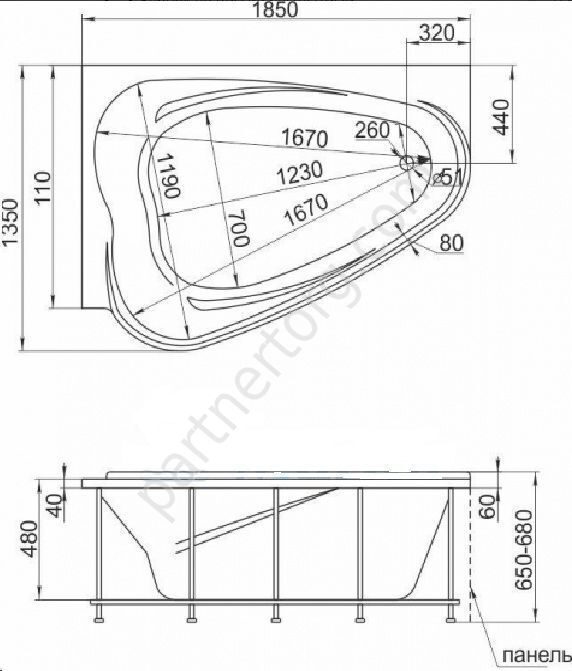Лoв ванна акриловая асимметричная 185х135 см MarkaOne