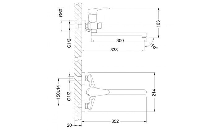 Linara LM0451C, смеситель для ванны и душа с плоским поворотным изливом, хром Lemark