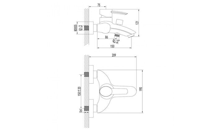 Atlantiss LM3202C, смеситель для ванны и душа, с коротким изливом, хром Lemark