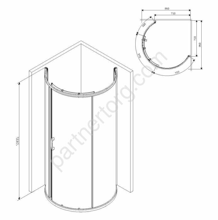 W83G-333-095CT Like Round 95 Душевое ограждение Like Round 95x95,  стекло прозрачное, проф хром глянц, без поддона