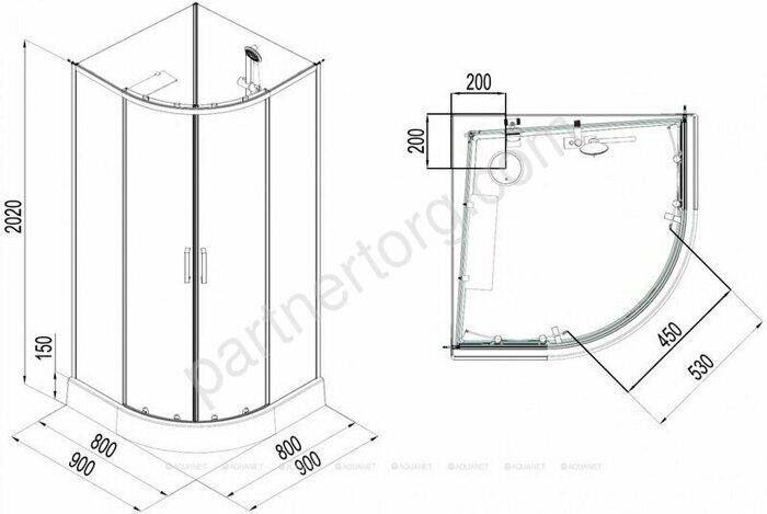 Passion EVO R black душевая кабина 90х90см тонированное стекло, набор 4 Aquanet