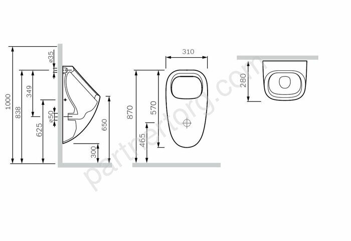 C707005WP Spirit V2.0 писсуар, скрытый подвод воды, с декором