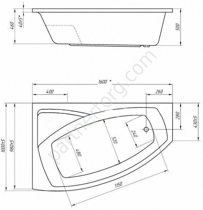 Ассоль ванна акриловая асимметричная 160х100 см 1 Марка