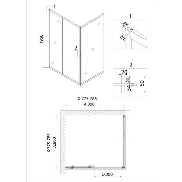 Niagara Nova NG-62-8A-A80 душевое ограждение 80х80см, раздвижная дверь