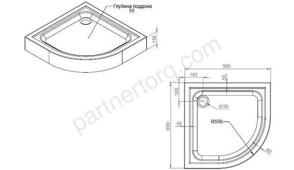 Gem AM.PM душевой поддон с сифоном 90х90 см