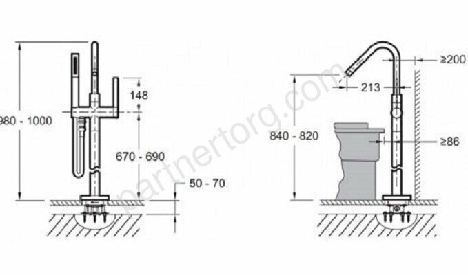 Stillness Jacob Delafon напольный смеситель для ванны с ручным душем E97344-CP