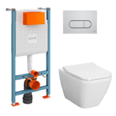 Integra Square комплект Vitra 9856B003-7207: инсталляция с клавишей смыва хром, унитаз, сидение с микролифтом