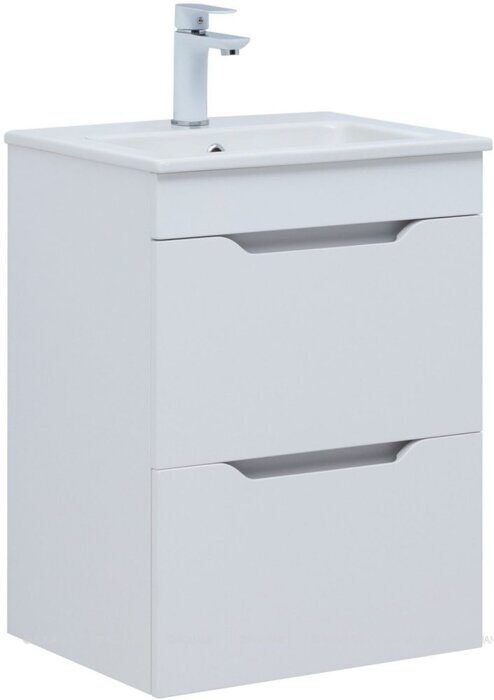 Практика 50 тумба белая матовая для ванной комнаты 2 ящика с раковиной-столешницей 50 cm (PRACTICO) Aquanet