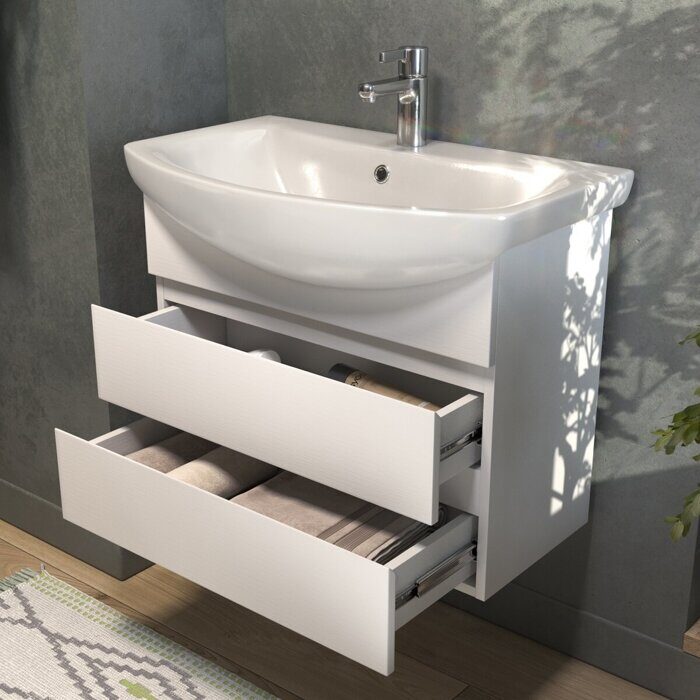 Wing 700-0-2 тумба подвесная белая для ванной комнаты с умывальником Балтика 70