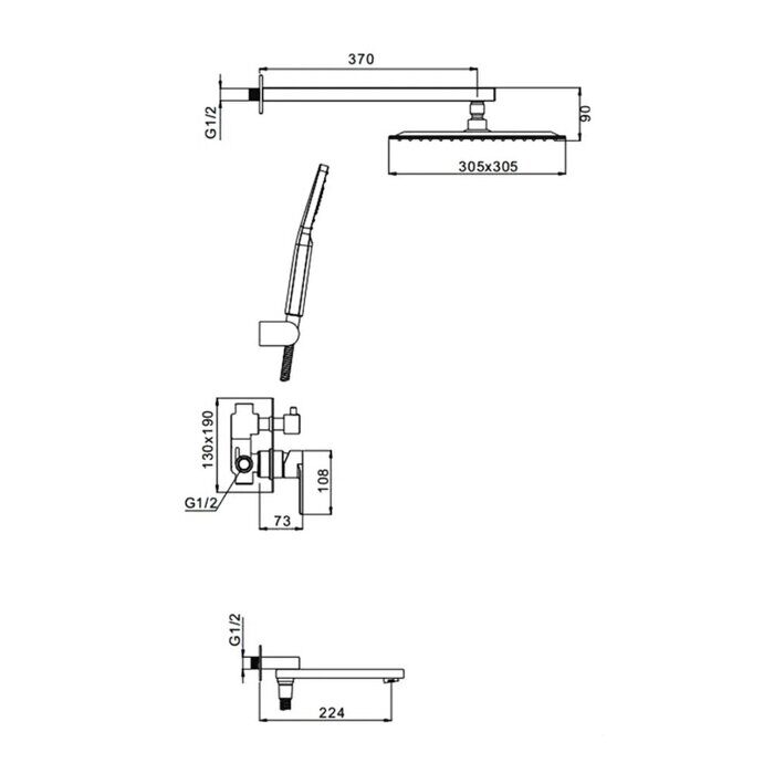 Gappo G7199-20 душевая система встраиваемая с верхним душем,  хром