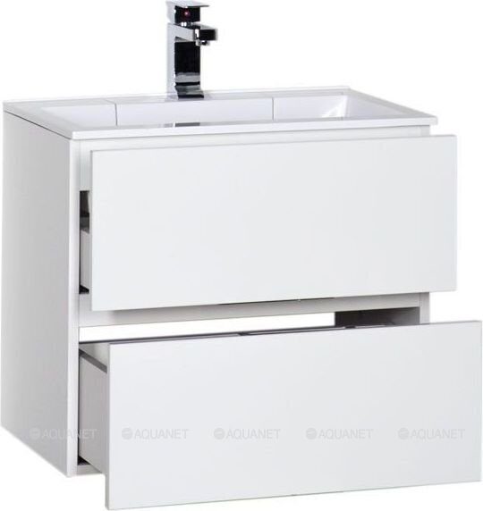 Алвита 60 тумба белая для ванной комнаты с раковиной-столешницей Фортуна 60 Aquanet