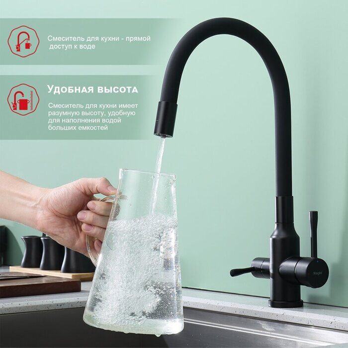Raglo R81.64.06 смеситель для кухни с подключением к фильтру питьевой воды, черный