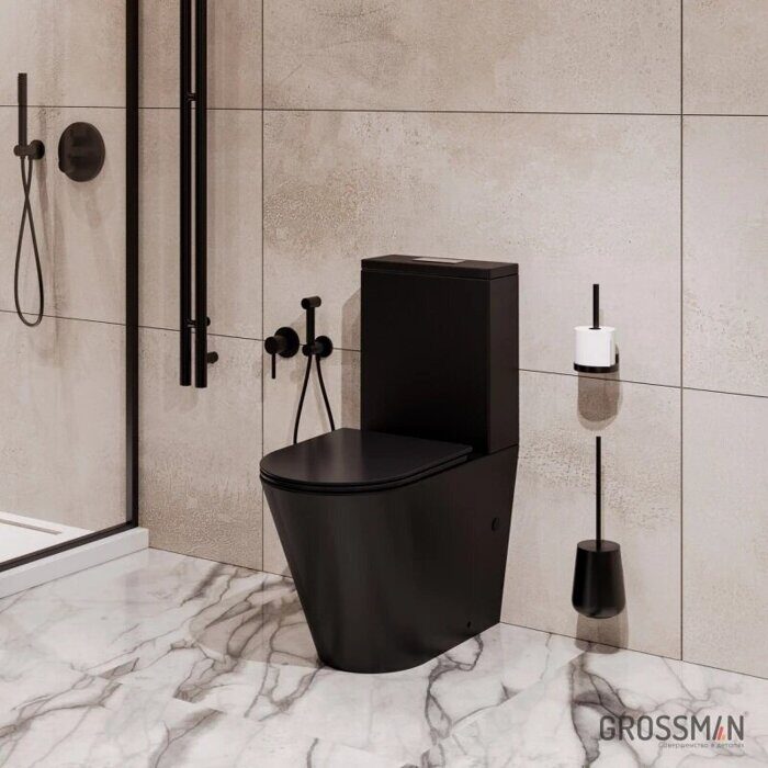 Grossman GR-4458BMSQ напольный безободковый унитаз черный матовый с сидением Торнадо