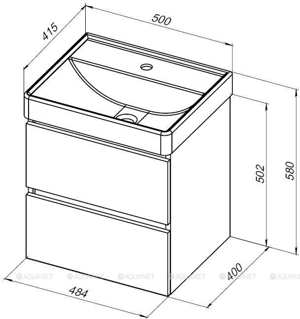 Вега 2.0 50 тумба черная для ванной комнаты 2 ящика Aquanet