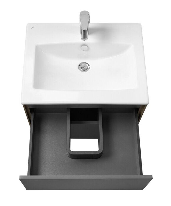 Сохо 60 см тумба подвесная графит/дуб веллингтон для ванной комнаты с раковиной Элина 60 Aquaton