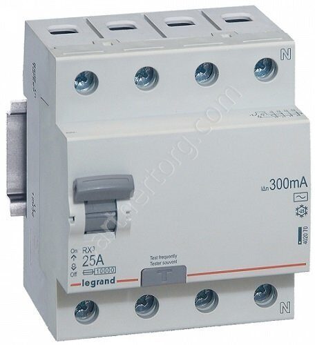 Выключатель дифференциального тока (УЗО) RX3 4П 25А 300 мА AC Legrand