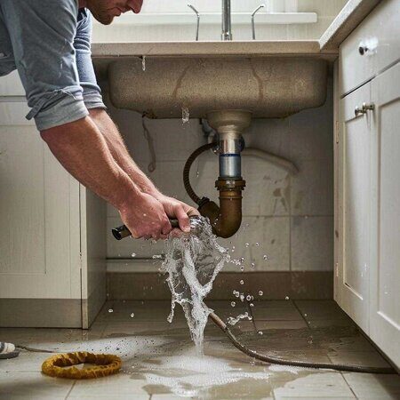 изображение человека который прочищает раковину на кухне тросом