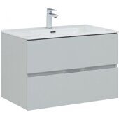 Алвита new 80 тумба серая для ванной комнаты 2 ящика с раковиной-столешницей Flat 80 Aquanet