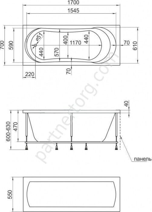 Либра ванна акриловая 170х70 см MarkaOne