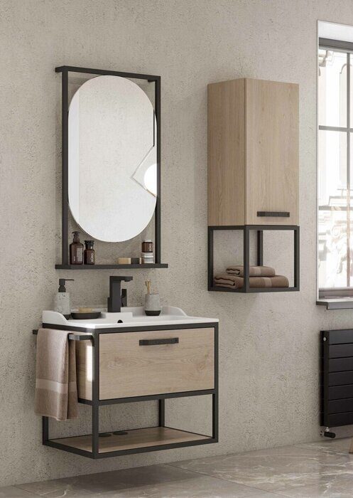 Лофт Фабрик полка навесная дуб эндгрейн для ванной комнаты Aquaton