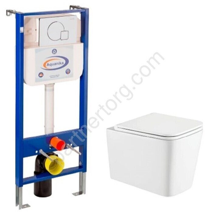 Aquanika Basic 10.702.450.02.10 инсталляция с клавишей хром и унитаз подвесной Koller Pool Kvadro KR-0530-RQ Торнадо