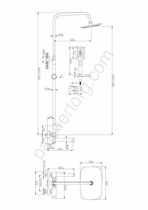 BelBagno ACQUA-VSCM-NERO стойка с тропическим душем и смесителем, черный матовый