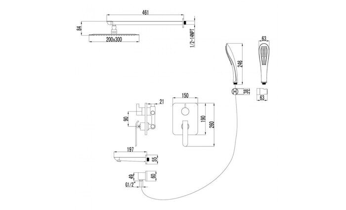 Melange LM4922CW смеситель для ванны и душа встраиваемый, с дополнительной однофункциональной лейкой, хром-белый Lemark