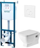 ПЭК Santek Нео rimless безободковый унитаз с сидением и инсталляция с белой клавишей
