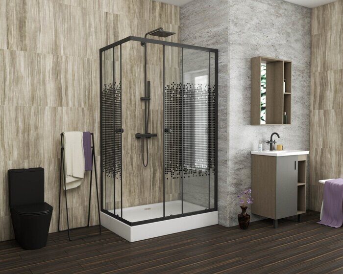 Niagara Eco NG-018-14Q Black, душевое ограждение, дверь раздвижная, 100х80х195 см, тонированное стекло 4 мм, профиль черный