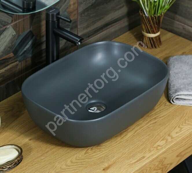 Раковина накладная  темно-серая матовая MLN-320328  46х32.5х13.5см