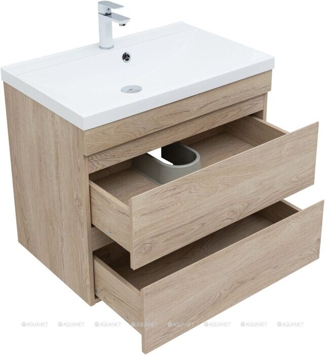 Нота new 75 тумба дуб светлый для ванной комнаты с раковиной-столешницей Нота 75 Aquanet