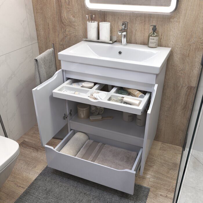 Grani 700-2-1 тумба белая для ванной комнаты с умывальником Como 70