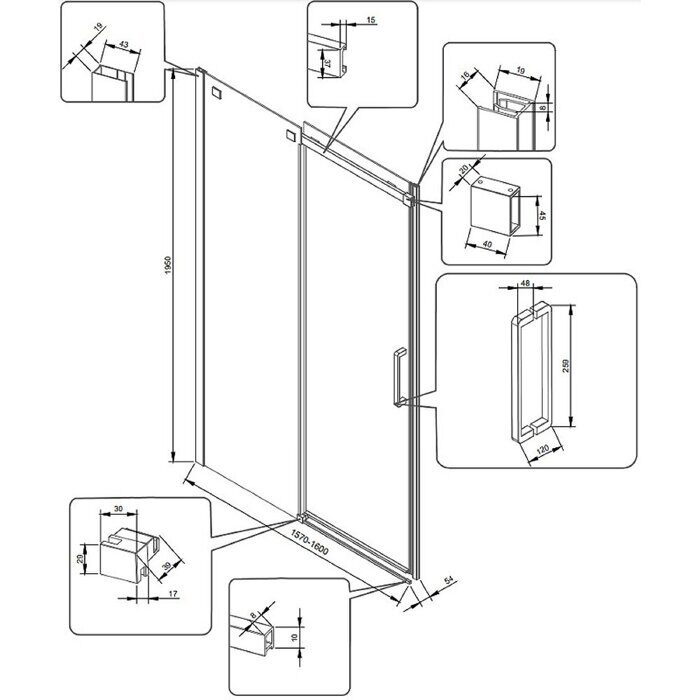 Veconi VN71-160-01-19C4, душевая дверь раздвижная, 160х195 см, профиль хром