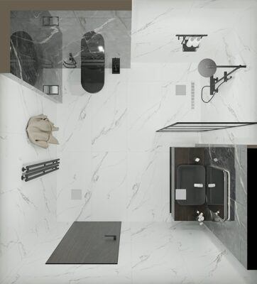 Совмещенный санузел с душевой  Мрамор 2,5х2,4х2,6м