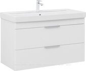 Ирис new 100 тумба белая подвесная для ванной комнаты 2 ящика с раковиной Ирис 1010*475*205 мм Aquanet