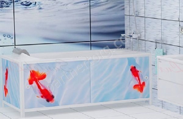 Золотые рыбки Ультралегкий Арт экран под ванну пластик 1,48 м,  1,68м