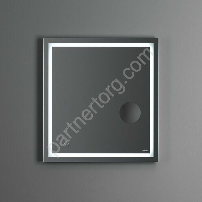 M91AMOX0653WG Gem, зеркало с контурной LED-подсветкой, встроенными часами и линзой, 65 см