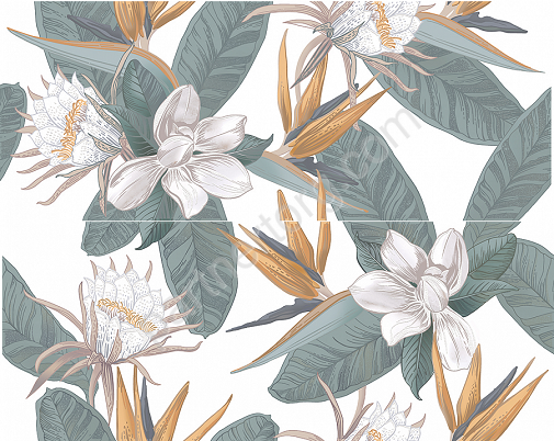 Calacatta Ivori Strelitzia панно (из 2-х плиток) белое полуматовое 20х50см Azori