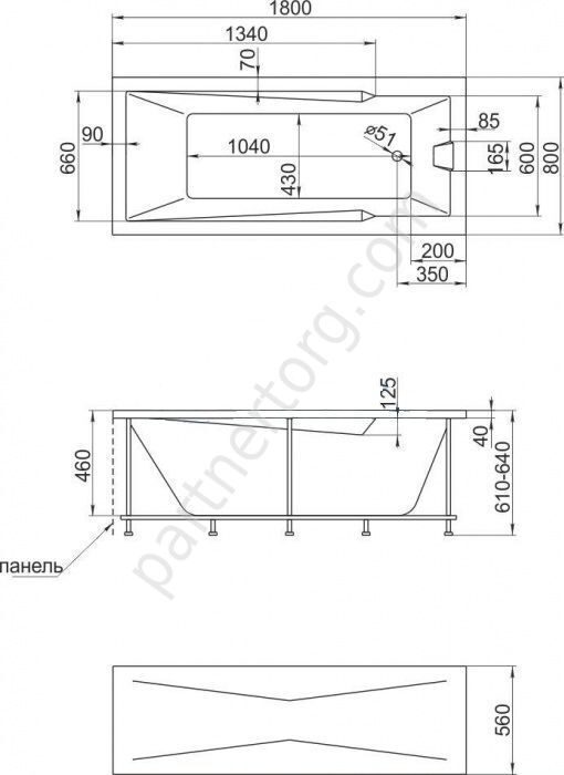 Рагуза ванна акриловая 180х80 см MarkaOne