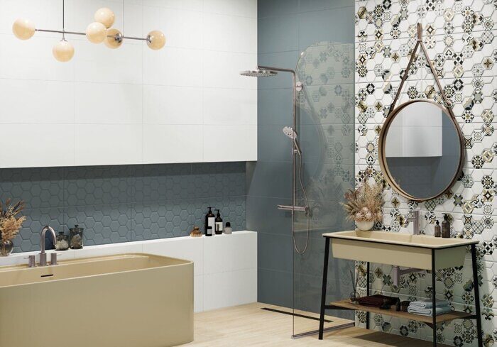 Edelweiss Hexagon Blue New Trend настенная плитка серо-голубая матовая соты 30х60 см